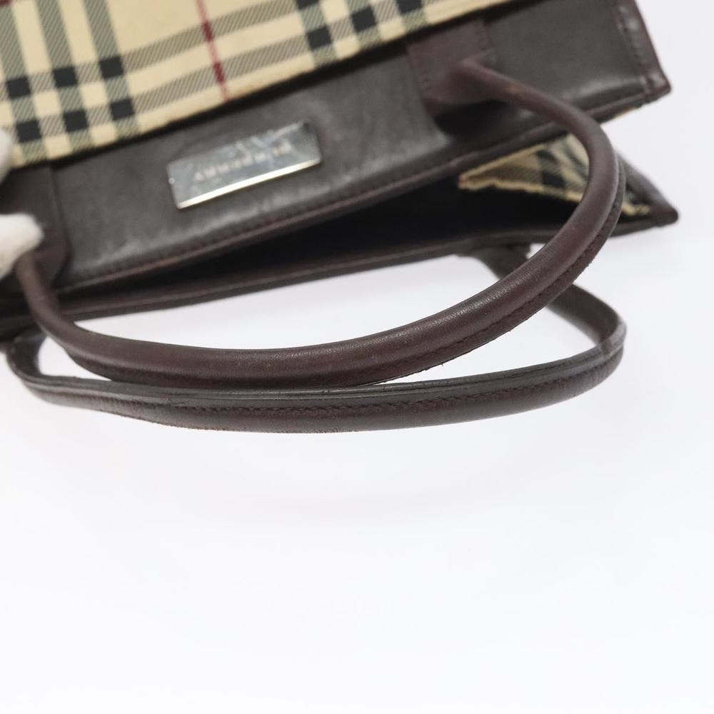 BURBERRY Nova Check Hand Bag Nylon Leather Beige Silver Auth ac3586 - Picture 7 of 16